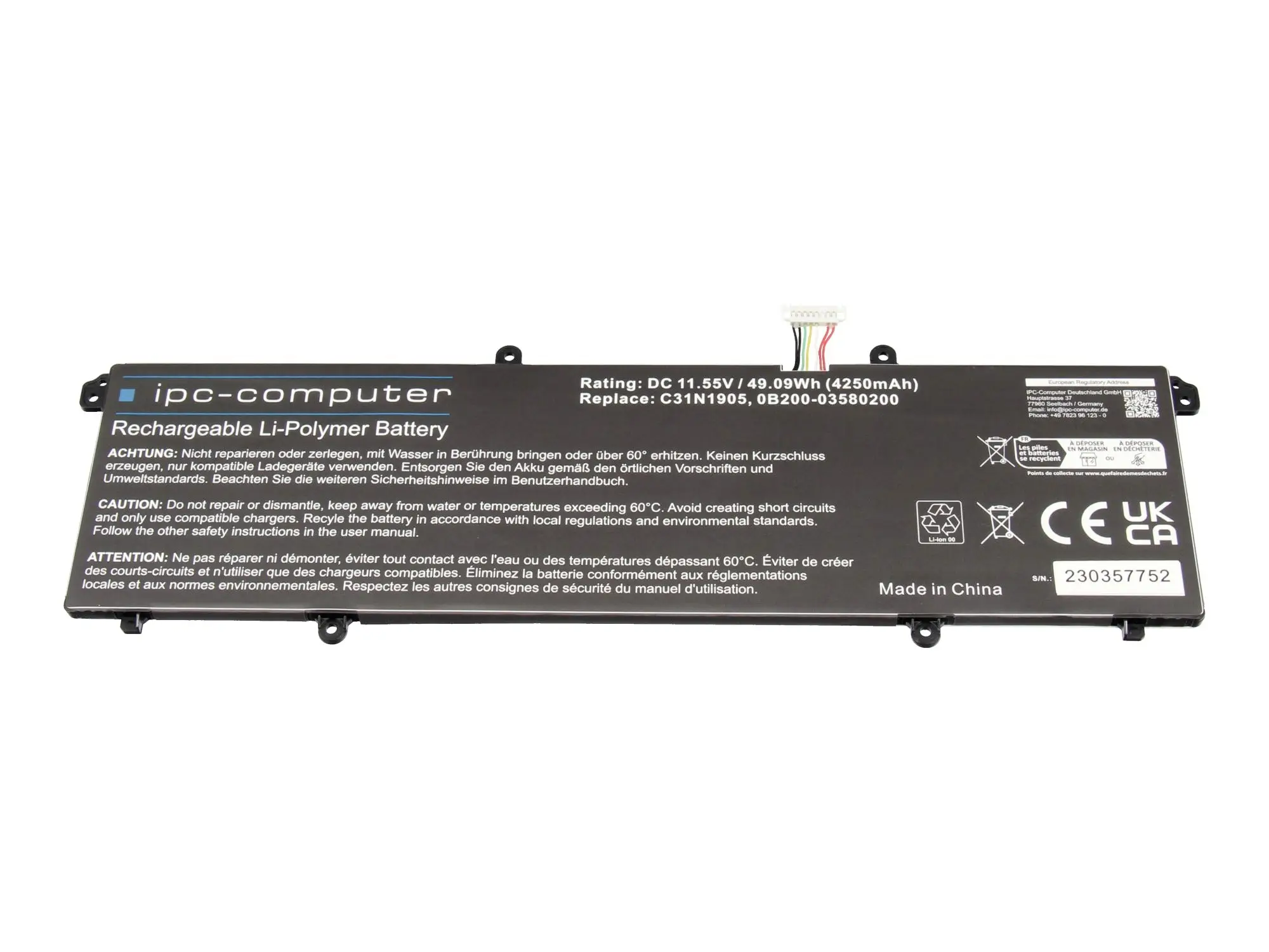 ipc-computer akumulátor do notebooku Akku 0B200-03580200 REPLACE 11.55 V 4250 mAh IPC-Computer
