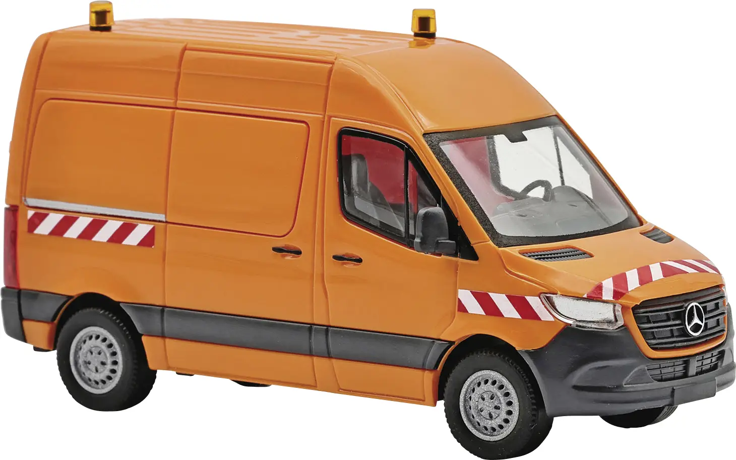 Busch 54008 H0 model autobusu Mercedes Benz Sprinter krátká střecha kola, oranžová s bílými/červenými výstražnými pruhy Busch 54008 H0 model autobusu Mercedes Benz Sprinter krátká střecha kola, oranžová s bílými/červenými výstražnými pruhy