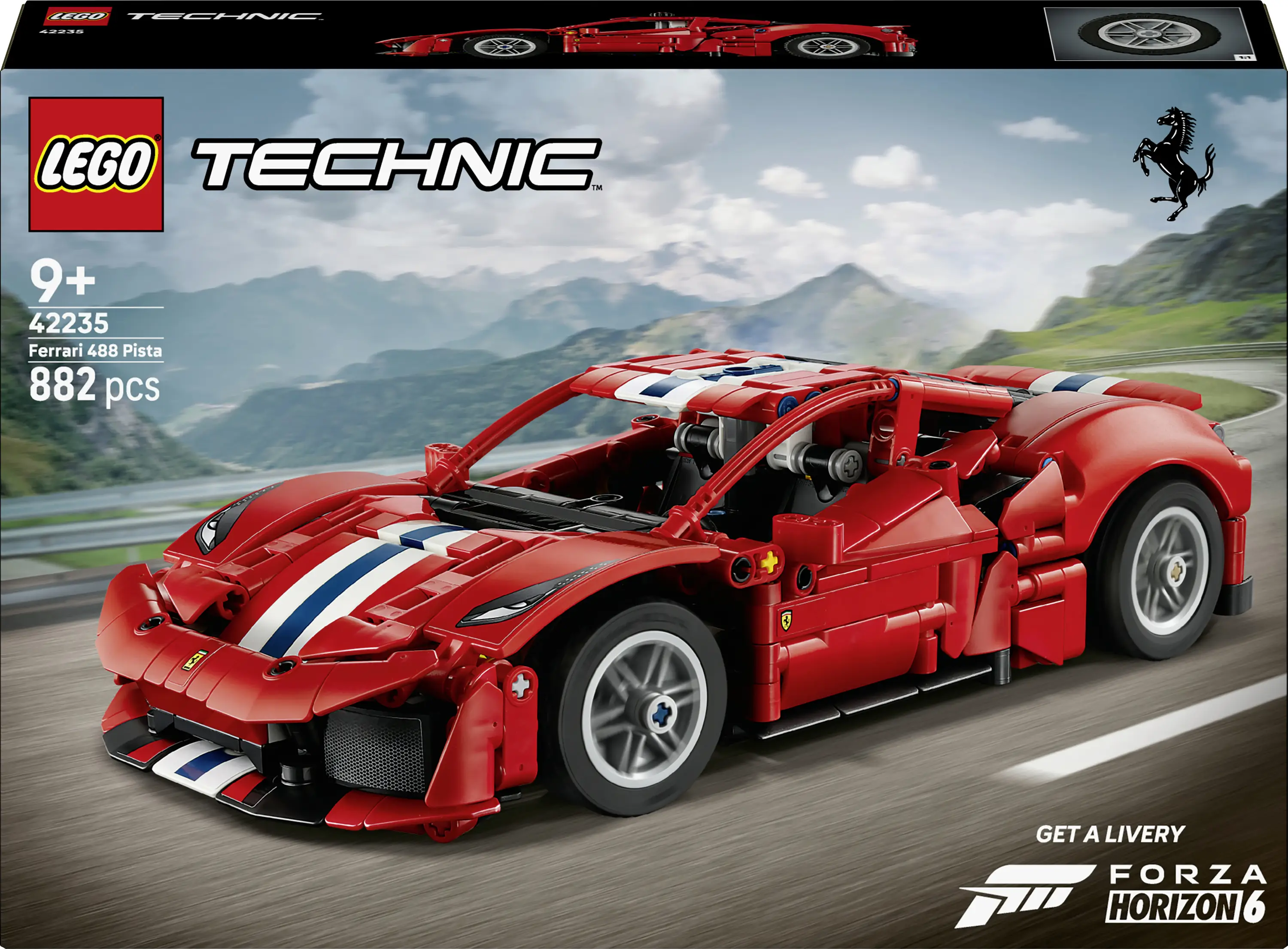 42235 LEGO® TECHNIC Ferrari 488 PSA; hračka pro děti od 9 let; Ferrari-Merch; závodní auto s řízením, diferenciálem a motorem V8 s pohyblivými písty
