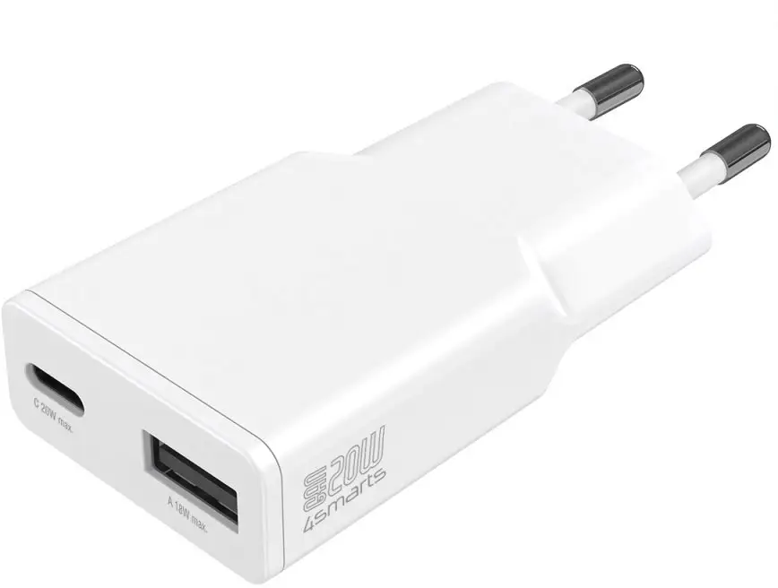 4Smarts USB nabíječka, GaN, USB Power Delivery (USB-PD) , USB A, USB-C®, 20 W, Dodávka energie, bílá