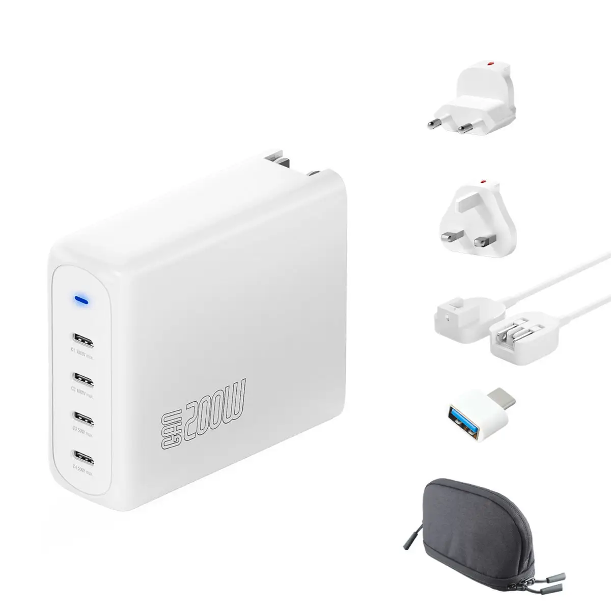 4Smarts USB nabíječka, GaN, USB Power Delivery (USB-PD) , USB-C®, 200 W, Dodávka energie, bílá