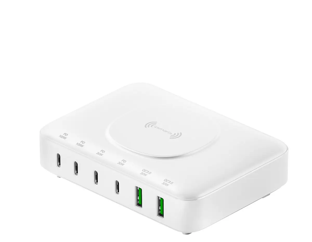 4Smarts Stolní nabíječka, GaN, USB Power Delivery (USB-PD) , bezdrátová nabíječka, 2x USB A, 4x USB-C®, Qi standard, 100 W, Quick Charge 3.0, Dodávka energie, 4Smarts Stolní nabíječka, GaN, USB Power Delivery (USB-PD) , bezdrátová nabíječka, 2x USB A, 4x USB-C®, Qi standard, 100 W, Quick Charge 3.0, Dodávka energie,