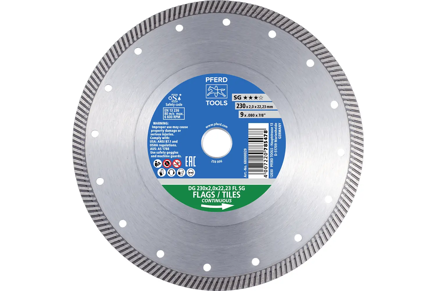 PFERD TOOLS 68000028 DG 178 x 2,0 x 22,23 FL SG diamantový řezný kotouč Průměr 178 mm Ø otvoru 22.23 mm obklady, kachle 1 ks