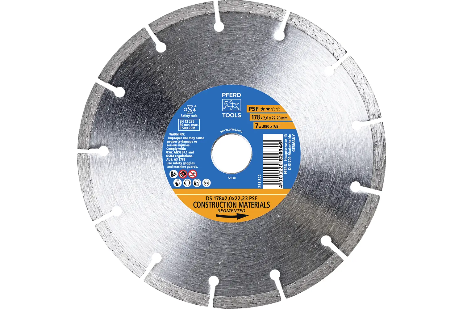 PFERD TOOLS 68300038 DS 178x2,0x22,23 START diamantový řezný kotouč Průměr 178 mm Ø otvoru 22.23 mm cihla, Železobeton, kámen, beton 1 ks