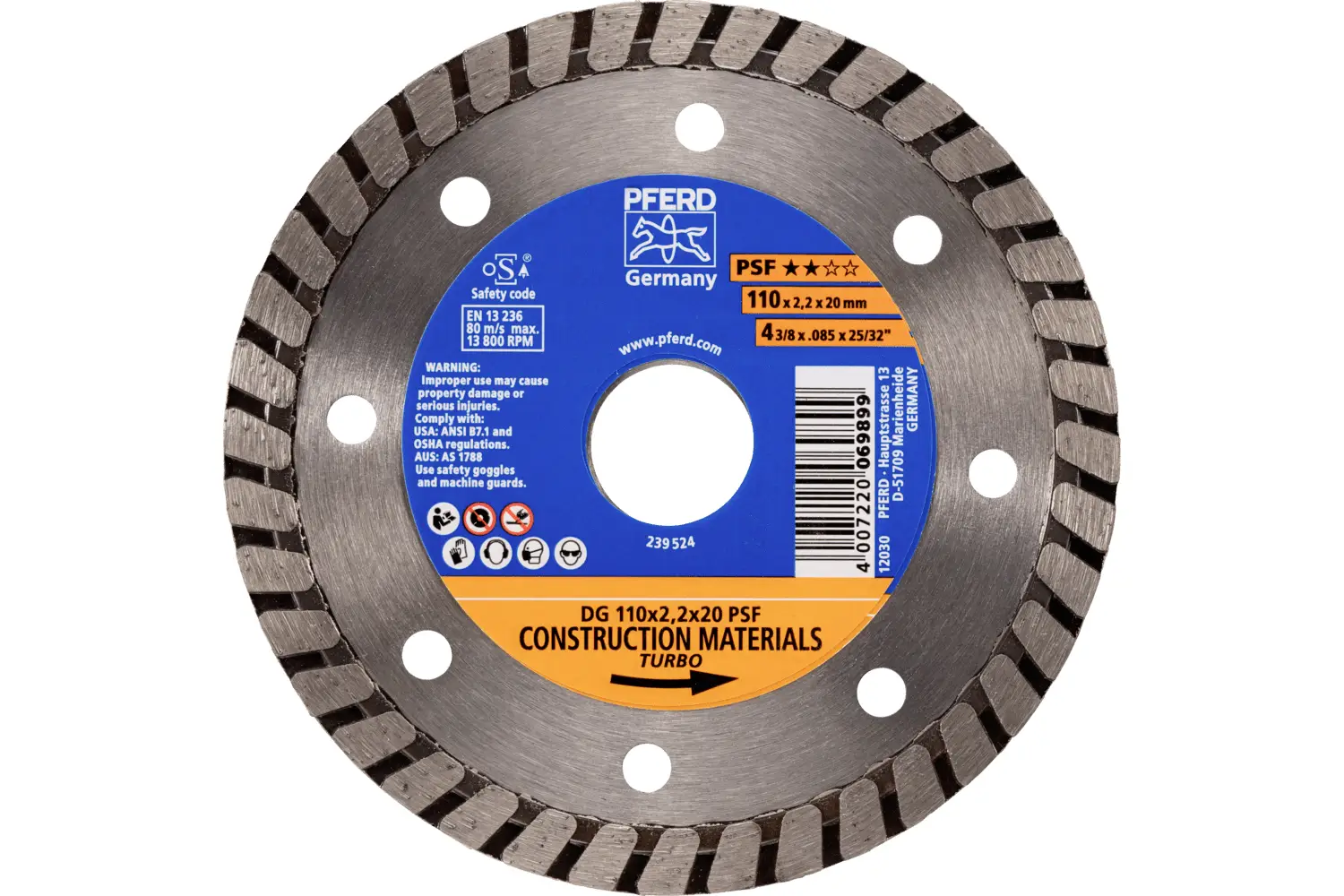 PFERD TOOLS 68300056 DG 110X2,2X20 START diamantový řezný kotouč Průměr 110 mm Ø otvoru 20 mm cihla, Železobeton, beton 1 ks