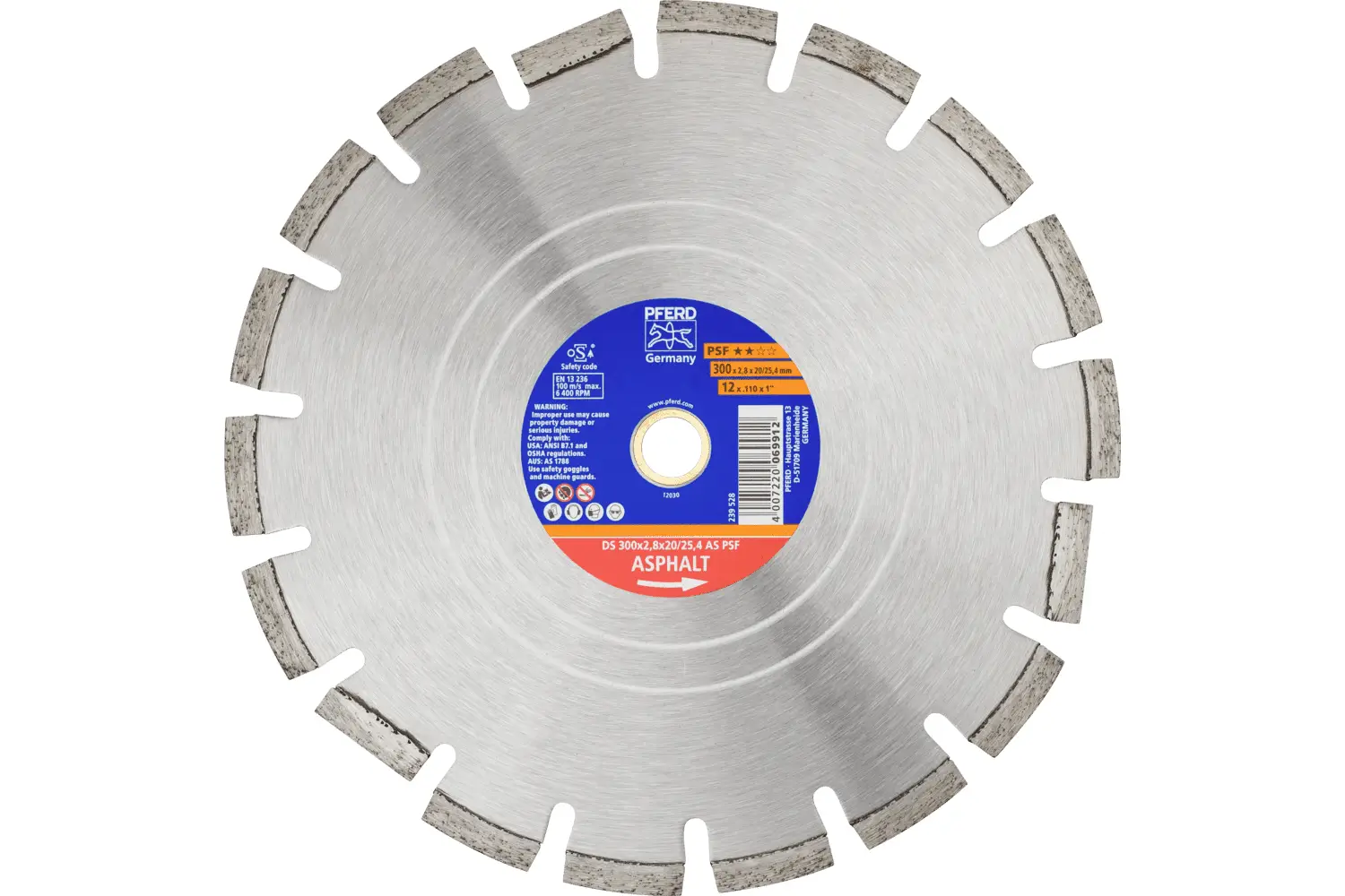 PFERD TOOLS 68300058 DS 300X2,8X20/25,4 AS PSF diamantový řezný kotouč Průměr 300 mm Ø otvoru 25.4 mm Asfalt, cihla, Železobeton, kámen, beton 1 ks