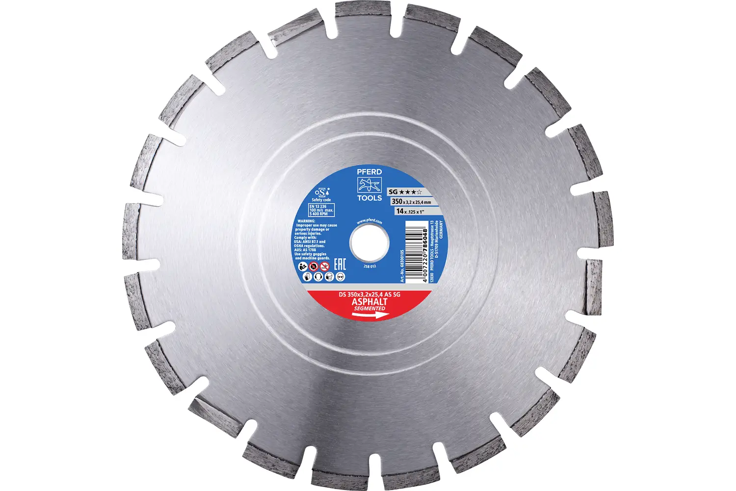 PFERD TOOLS 68300105 DS 350 x 3,2 x 25,4 AS SG diamantový řezný kotouč Průměr 350 mm Ø otvoru 25.4 mm Asfalt, cihla, Železobeton, kámen, beton 1 ks