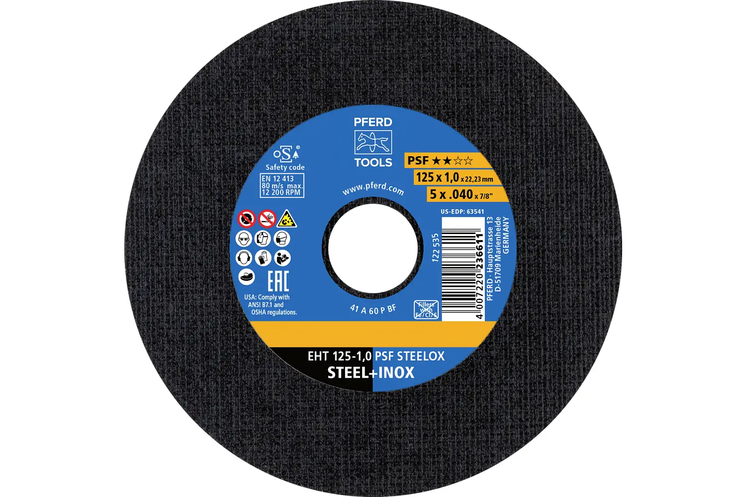 PFERD TOOLS EHT 125-1,0 PSF STEELOX (TIN 10) 69121091 Řezný kotouč 125 mm 10 ks