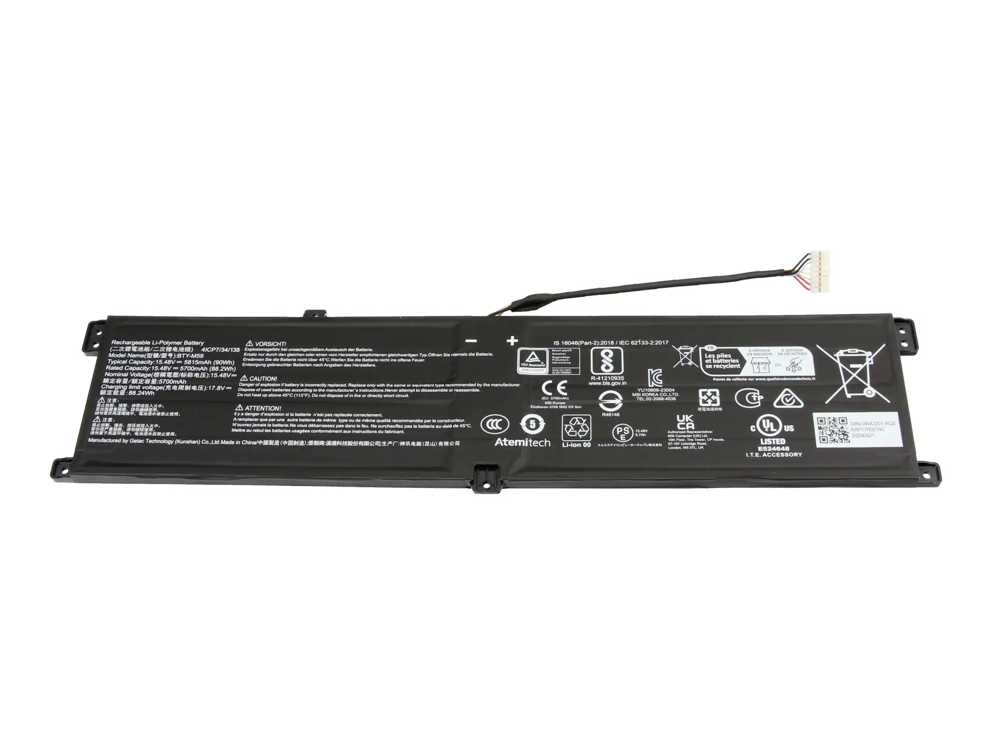 MSI akumulátor do notebooku Akku S9N-0W4J201-AQ2 15.48 V 5815 mAh MSI