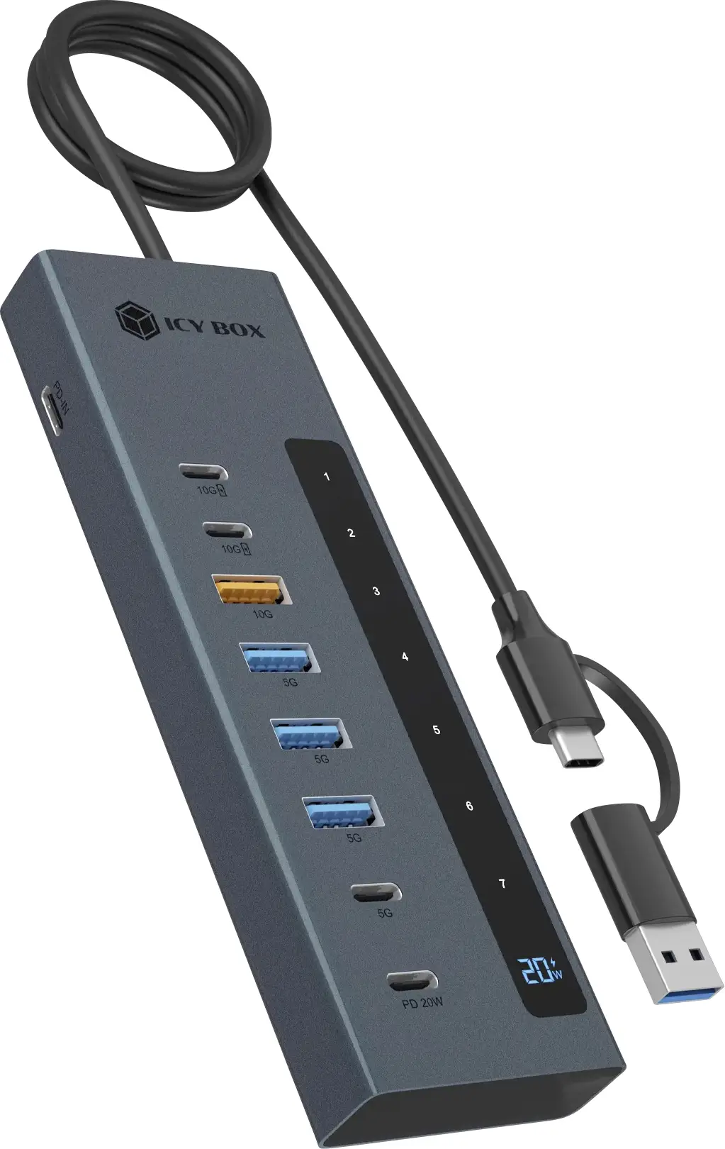 ICY BOX 61158 USB Hub 7+1 port USB-C™ (USB 3.2 Gen 2), USB-C™ (USB 3.2 Gen 1), USB-C® (s napájením), USB 3.2 (Gen 2) , USB 3.2 (Gen 1x1) 10 GBit/s LED ukazatel ICY BOX 61158 USB Hub 7+1 port USB-C™ (USB 3.2 Gen 2), USB-C™ (USB 3.2 Gen 1), USB-C® (s napájením), USB 3.2 (Gen 2) , USB 3.2 (Gen 1x1) 10 GBit/s LED ukazatel