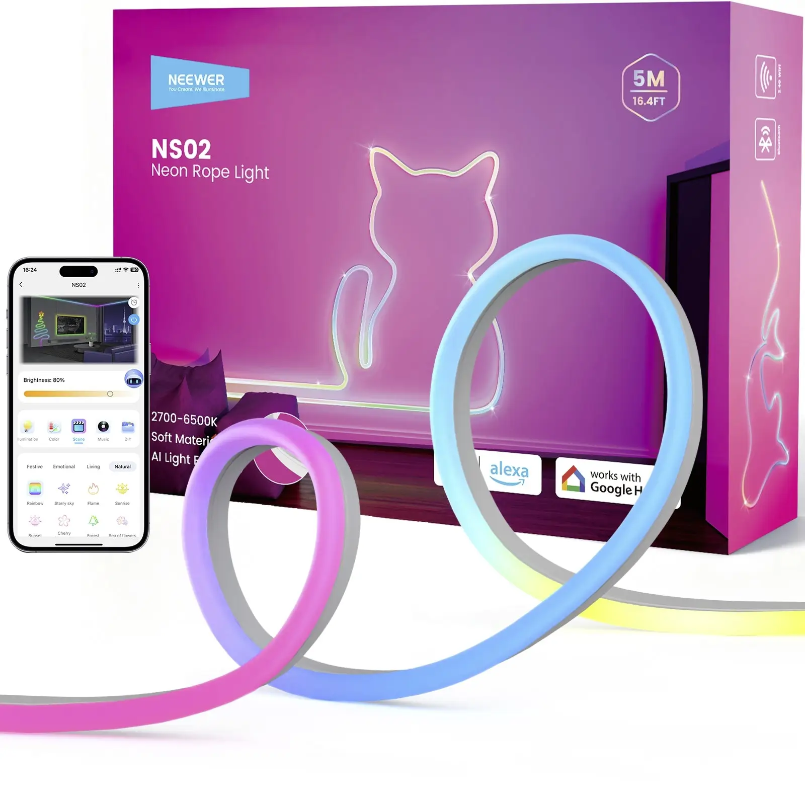 Neewer NS02-5 10107266 LED pásek základní sada Energetická třída (EEK2021): G (A - G) konektor 24 V 5000 mm RGBICW 1 ks Neewer NS02-5 10107266 LED pásek základní sada Energetická třída (EEK2021): G (A - G) konektor 24 V 5000 mm RGBICW 1 ks