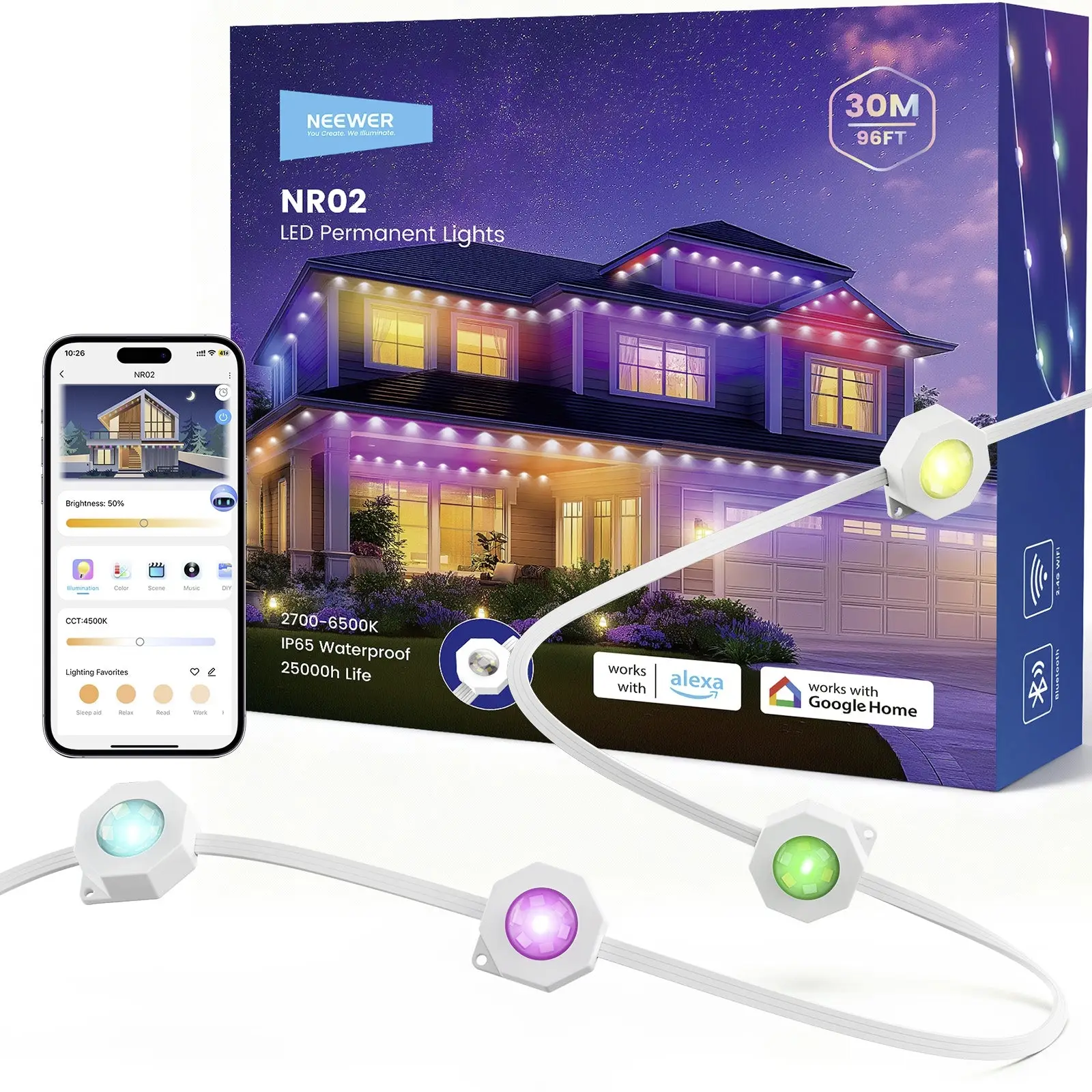 Neewer NR02-30 10107271 LED pásek základní sada Energetická třída (EEK2021): F (A - G) konektor 28 V 30 m RGBICW 1 ks Neewer NR02-30 10107271 LED pásek základní sada Energetická třída (EEK2021): F (A - G) konektor 28 V 30 m RGBICW 1 ks