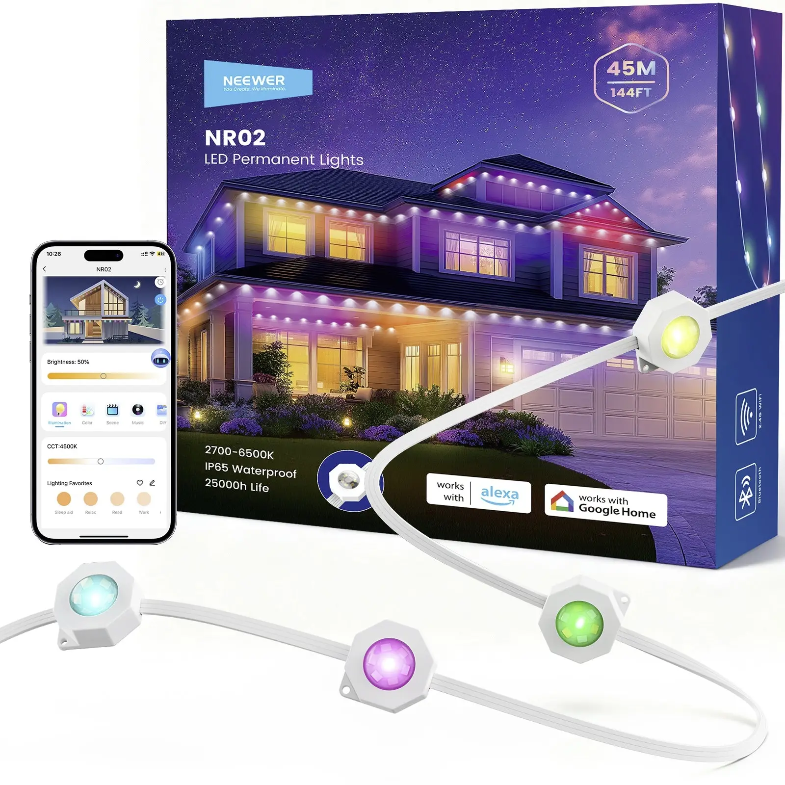 Neewer NR02-45 10107225 LED pásek základní sada Energetická třída (EEK2021): F (A - G) konektor 28 V 45 m RGBICW 1 ks Neewer NR02-45 10107225 LED pásek základní sada Energetická třída (EEK2021): F (A - G) konektor 28 V 45 m RGBICW 1 ks