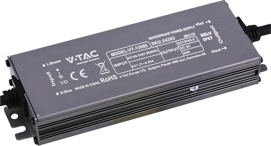 V-TAC VT-13060 napájecí zdroj pro LED konstantní napětí 60 W 5 A 12 V/DC bez možnosti stmívání 1 ks