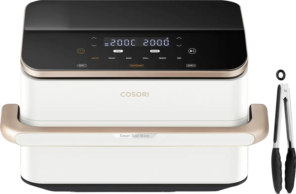 Cosori DualBlaze TwinFry 10 l 2800 W ovládání pomoci aplikace, vhodné do myčky, Digitální časovač, funkce grilování růžovozlatá , bílá Cosori DualBlaze TwinFry 10 l 2800 W ovládání pomoci aplikace, vhodné do myčky, Digitální časovač, funkce grilování růžovozlatá , bílá