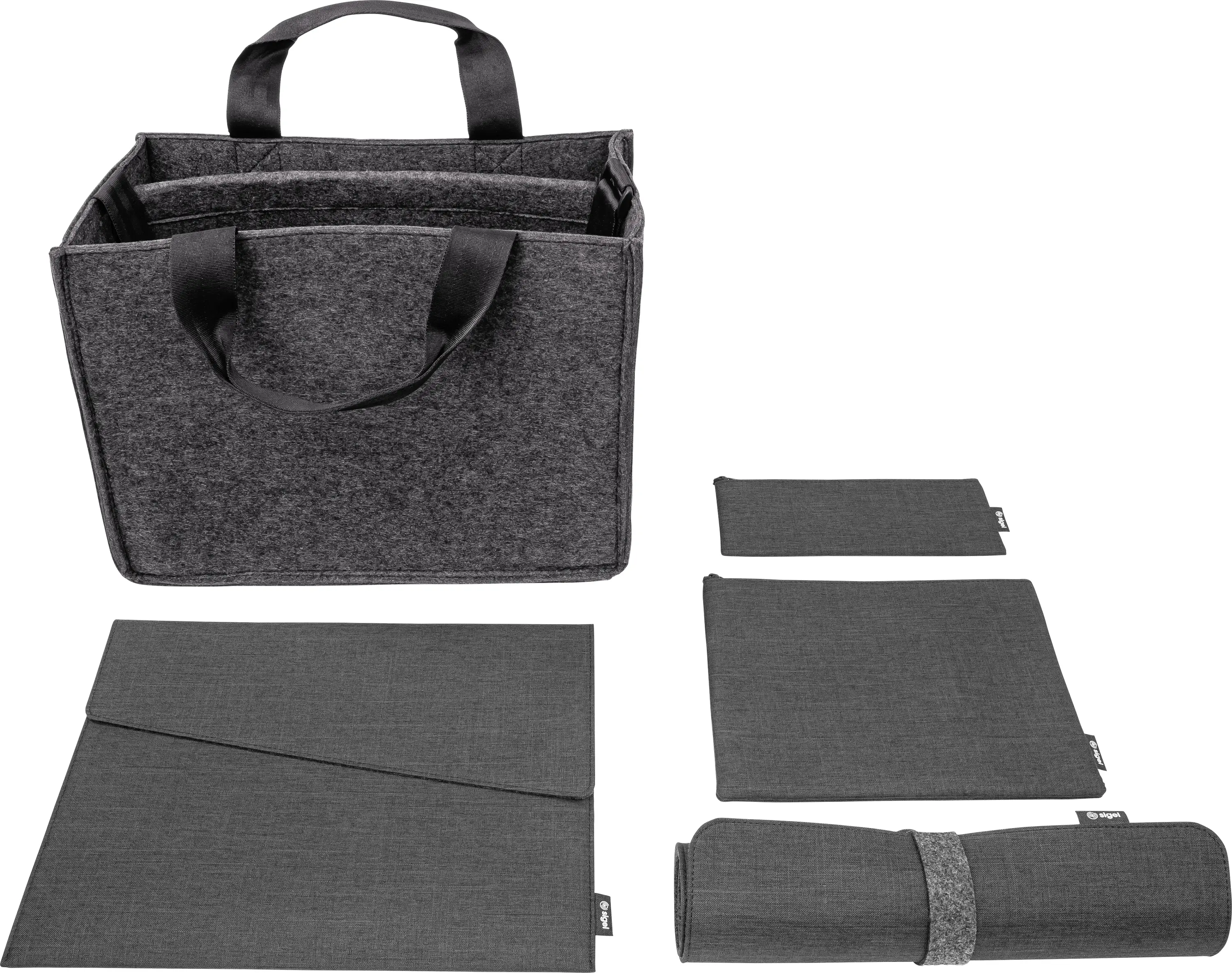 Sigel Brašna na příslušenství Bundle | Desk Sharing Bag M | Notebook Case S | Organizer Set | Desk Mat Max. velikost: 35,6 cm (14) tmavě šedá