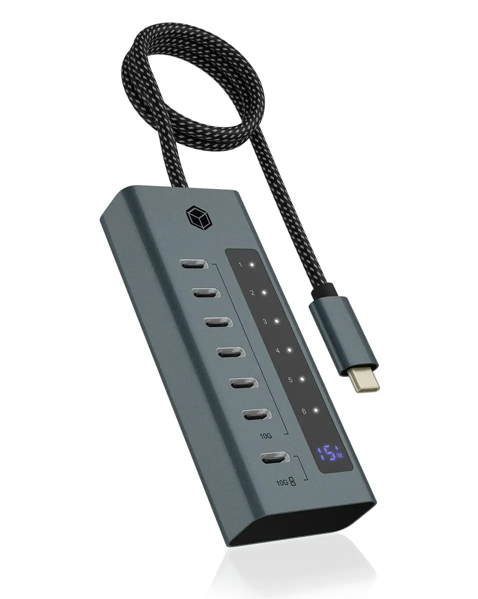 ICY BOX 61064 USB Hub 7 portů 10 GBit/s modrá, šedá IB-HUB1457-C31 ICY BOX 61064 USB Hub 7 portů 10 GBit/s modrá, šedá IB-HUB1457-C31