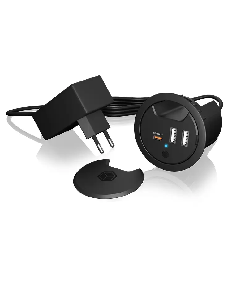 ICY BOX IB-HUB1407 USB nabíječka, 2x USB A, 1x USB-C®, 30 W, černá