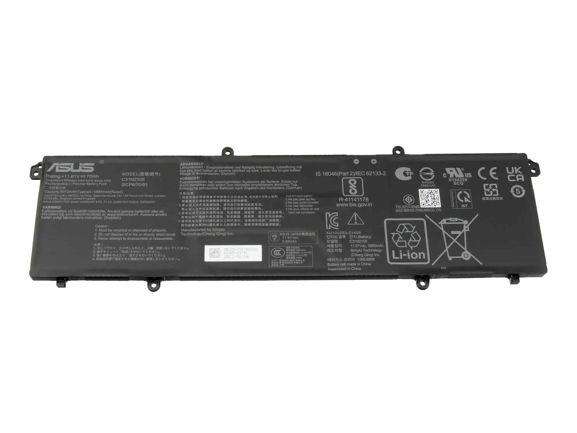 Asus akumulátor do notebooku Akku 0B200-04140200 11.61 V 6080 mAh Asus