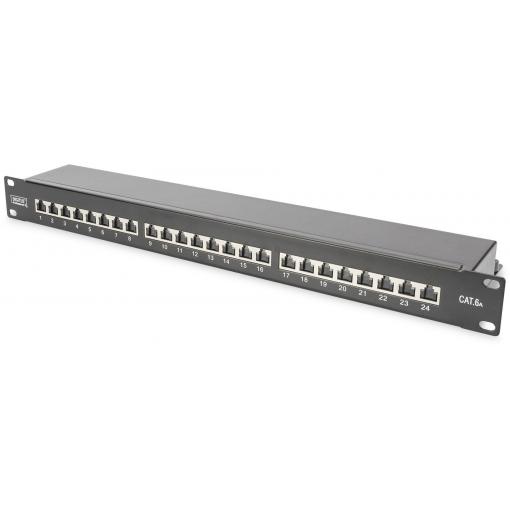 Digitus DIGITUS - CAT 6A, Klasse EA Patch Panel, geschirmt 24 portů síťový patch panel 483 mm (19) CAT 6A, CAT 6a (surový kabel CAT 7) 1 U vícebarevná osazený