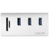 LogiLink CR0045 USB Hub 3 porty USB-A USB 3.0 5 GBit/s s hliníkovým krytem, se zabudovanou čtečkou SD karet stříbrná CR0045