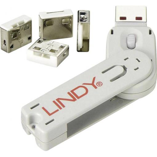 LINDY zámek portu USB USB Port Lock + Key sada 4 ks bílá zámek s klíčem vč. 1 klíče 40454
