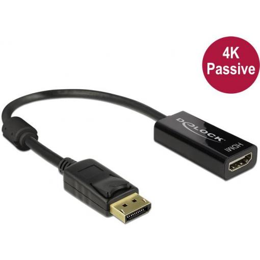 Delock DisplayPort / HDMI kabelový adaptér Konektor DisplayPort, Zásuvka HDMI-A 0.20 m černá 62609 pozlacené kontakty Kabel DisplayPort