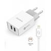 Chytrá síťová nabíječka ALIGATOR 2.4A, 2xUSB, smart IC, bílá, kabel pro iPhone/iPad 2A