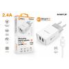 Chytrá síťová nabíječka ALIGATOR 2.4A, 2xUSB, smart IC, bílá, kabel pro iPhone/iPad 2A