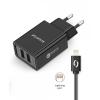 Chytrá síťová nabíječka ALIGATOR 2.4A, 2xUSB, smart IC, černá, kabel pro iPhone/iPad 2A