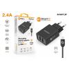 Chytrá síťová nabíječka ALIGATOR 2.4A, 2xUSB, smart IC, černá, kabel pro iPhone/iPad 2A