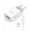 Chytrá síťová nabíječka ALIGATOR 2.4A, 2xUSB, smart IC, bílá, Micro USB kabel 2A