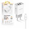 Chytrá síťová nabíječka ALIGATOR 2.4A, 2xUSB, smart IC, bílá, Micro USB kabel 2A