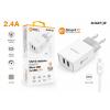 Chytrá síťová nabíječka ALIGATOR 2.4A, 2xUSB, smart IC, bílá, Micro USB kabel 2A
