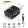 Chytrá síťová nabíječka ALIGATOR 3.4A, 2xUSB, smart IC, černá, micro USB kabel 2A