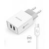 Chytrá síťová nabíječka ALIGATOR 2.4A, 2xUSB, smart IC, bílá, USB-C kabel 2A