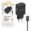 Chytrá síťová nabíječka ALIGATOR 2.4A, 2xUSB, smart IC, černá, USB-C kabel 2A