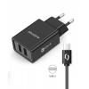 Chytrá síťová nabíječka ALIGATOR 2.4A, 2xUSB, smart IC, černá, USB-C kabel 2A