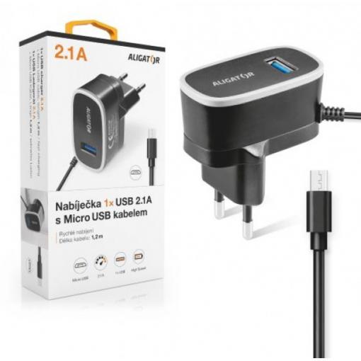 Nabíječka ALIGATOR MicroUSB s USB výst 5V/2,1A, černá