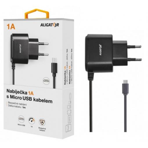 Nabíječka ALIGATOR microUSB 1A, Turbo charge, černá