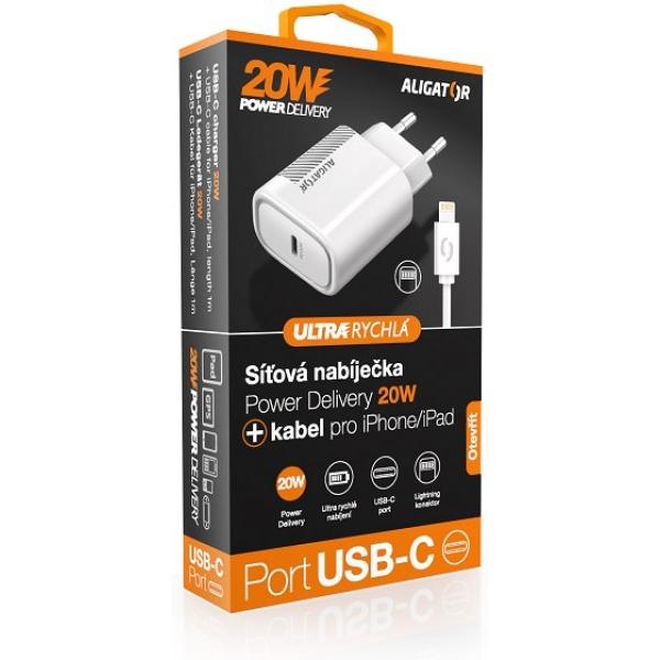 Chytrá Síťová Nabíječka Aligator Power Delivery 20w Usb C Kabel Pro Iphoneipad Bílá Půhycz 6505