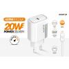 Chytrá síťová nabíječka ALIGATOR Power Delivery 20W, USB-C kabel pro iPhone/iPad, bílá