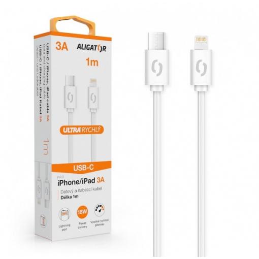 Datový kabel ALIGATOR POWER 3A, USB-C/Lightning, 1m, bílý