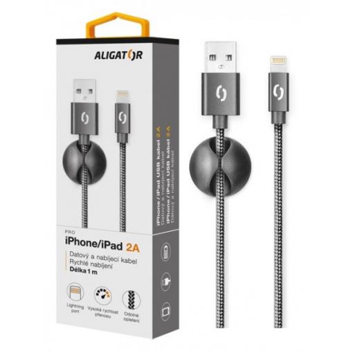 Datový kabel ALIGATOR PREMIUM 2A, Lightning,1m, černý