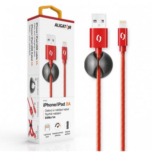 Datový kabel ALIGATOR PREMIUM 2A, Lightning, 1m, červený