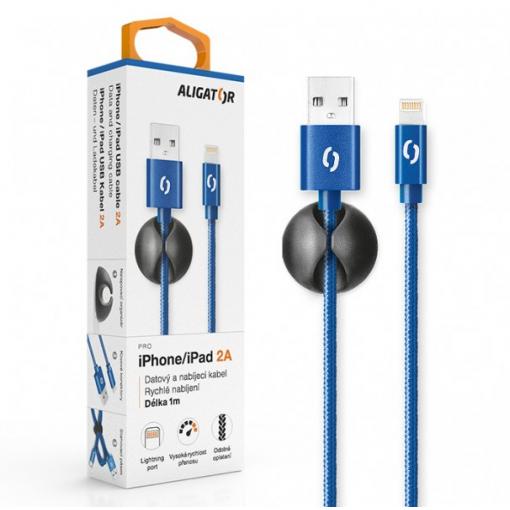Datový kabel ALIGATOR PREMIUM 2A, Lightning, 1m, modrý