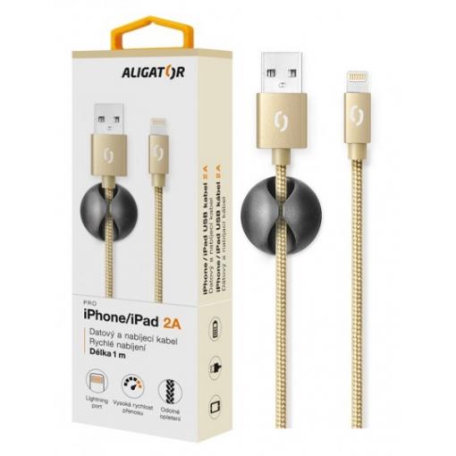 Datový kabel ALIGATOR PREMIUM 2A, Lightning, 1m, zlatý