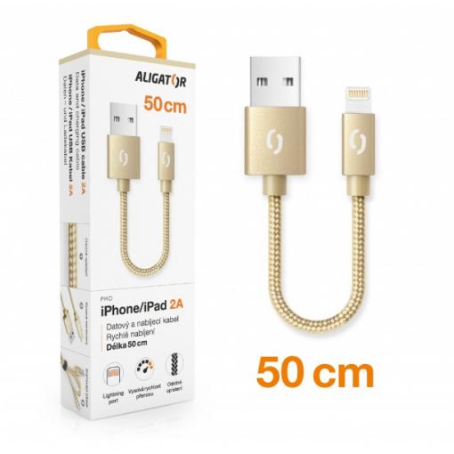 Datový kabel ALIGATOR PREMIUM 2A, Lightning, 0,5m, zlatý