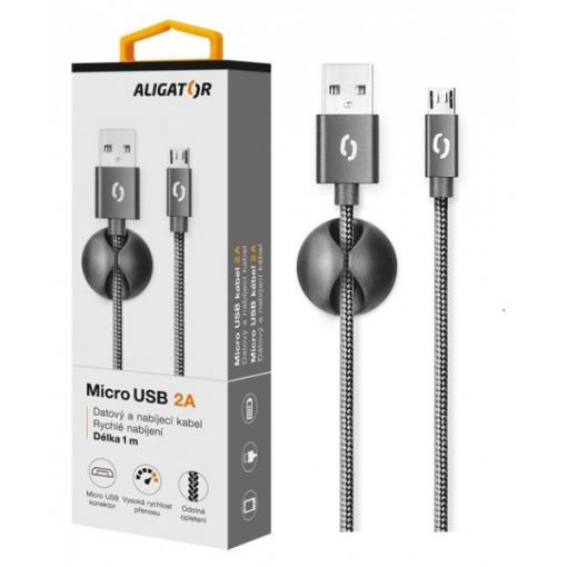 Datový kabel ALIGATOR PREMIUM 2A, Micro USB, 1m, černý