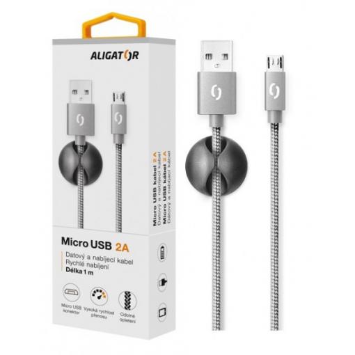 Datový kabel ALIGATOR PREMIUM 2A, Micro USB, 1m, šedý